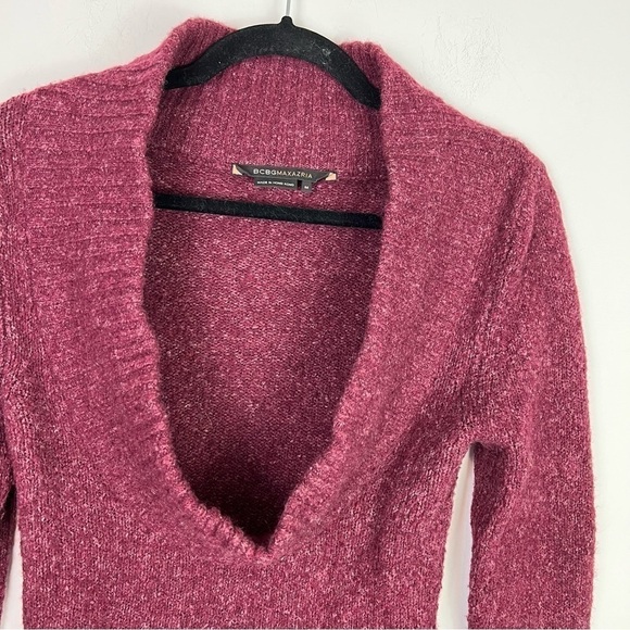 BCBGMAXAZRIA Womens Pullover Sweater Red Heathered Ribbed Acrylic Blend M - Picture 2 of 8